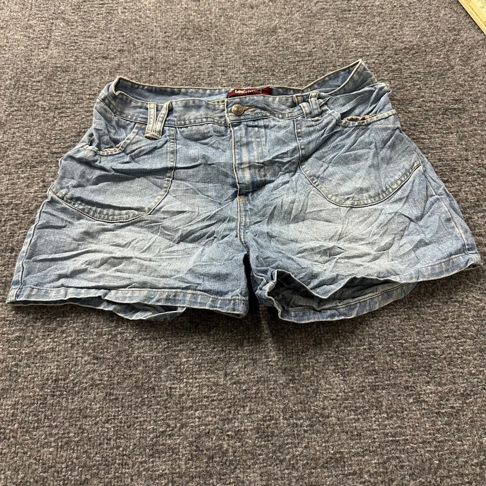 Lee Denim Shorts Womens Size 12 Blue Light Wash Cotton Riveted Boyfriend Casual
